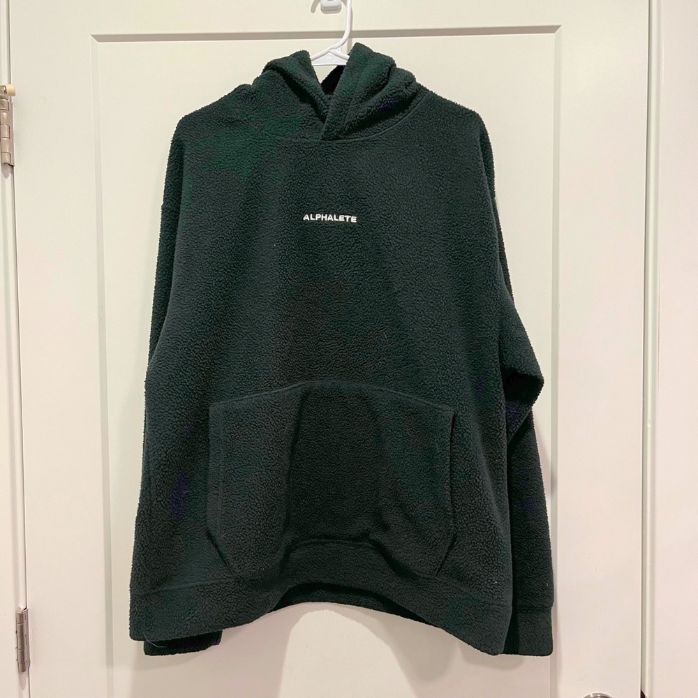 Alphalete Sherpa Hoodie Mens Black Forest Green Fleece Pullover Oversized